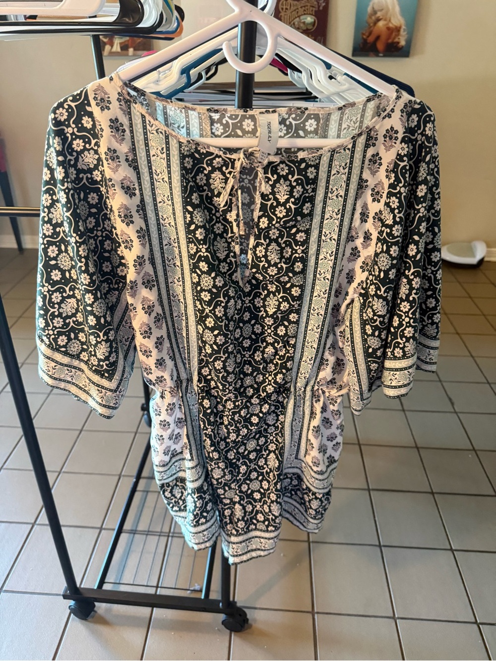 Tigerlily Black & Cream Boho Print Tunic Top